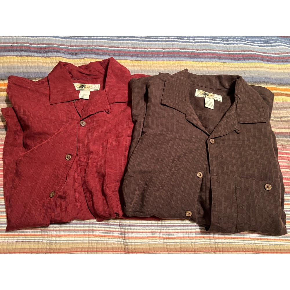 Set‎ of 2 Joe Marlin Mens Short Sleeve Button Down Shirt Rayon Blend Tropical